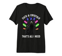 Cats and Crystals That's All I Neee Aesthetic Black Cat Camiseta Premium