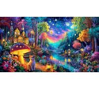 Cats-and-Heart-Shaped-Trees-in-Dreamy-Starry-Sky 1000 Piezas Puzzle Familiar Papel Reciclado Desafiante y Divertido para Adultos Decoración Mural 38x26/1000pcs
