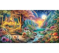 Cats-and-Heart-Shaped-Trees-in-Dreamy-Starry-Sky Puzzle para Adultos 1000 Piezas Juego Educativo relajación Papel Reciclado Actividad en casa Regalo 38x26/1000pcs