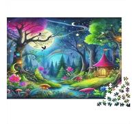 Cats and Heart-Shaped Trees in Dreamy Starry Sky Rompecabezas Imposible,desafío para Adultos Entretenimiento Creativo 1000 Piezas Obra De Arte De Juego De para Adultos Y Niños 38x26cm/1000pcs