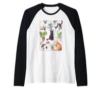 Cats and House Plants Collage in Frame Cute Pet Design Camiseta Manga Raglan