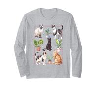 Cats and House Plants Collage in Frame Cute Pet Design Manga Larga