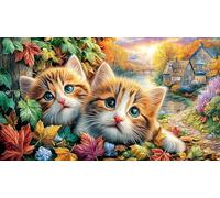 Cats-and-Rabbit-Gardening-at-Sunset 1000 Piezas Puzzle Adultos Juego Familiar Divertido Desafiante Papel Reciclado para Regalos 38x52/1000pcs