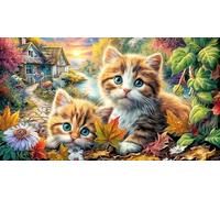 Cats-and-Rabbit-Gardening-at-Sunset 1000 Piezas Puzzle Educativo para Adultos Desafiante Papel Reciclado Idea 38x26/1000pcs
