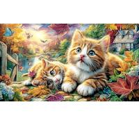 Cats-and-Rabbit-Gardening-at-Sunset Puzzle Familiar 1000 Piezas Desafiante y Divertido Papel Reciclado para Adultos 38x26/1000pcs