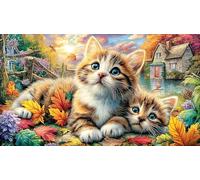 Cats-and-Rabbit-Gardening-at-Sunset Puzzle para Adultos y niños 1000 Piezas Juego Educativo Papel Reciclado Desafiante Actividad en casa 70x50/1000pcs