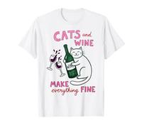 Cats and Wine Make Everything Fine Funny Cat Mom Camiseta