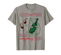 Cats and Wine Make Everything Fine Funny Cat Mom Camiseta