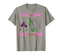 Cats and Wine Make Everything Fine Funny Cat Mom Camiseta