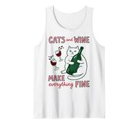 Cats and Wine Make Everything Fine Funny Cat Mom Camiseta sin Mangas