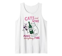 Cats and Wine Make Everything Fine Funny Cat Mom Camiseta sin Mangas