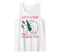 Cats and Wine Make Everything Fine Funny Cat Mom Camiseta sin Mangas