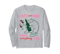 Cats and Wine Make Everything Fine Funny Cat Mom Manga Larga