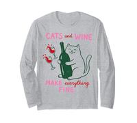 Cats and Wine Make Everything Fine Funny Cat Mom Manga Larga