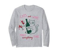 Cats and Wine Make Everything Fine Funny Cat Mom Manga Larga