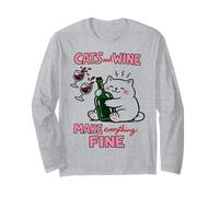 Cats and Wine Make Everything Fine Funny Cat Mom Manga Larga