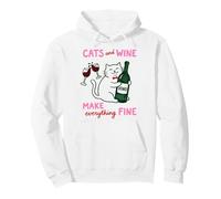 Cats and Wine Make Everything Fine Funny Cat Mom Sudadera con Capucha