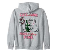 Cats and Wine Make Everything Fine Funny Cat Mom Sudadera con Capucha