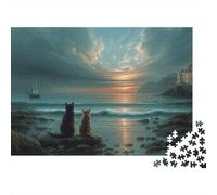 Cats at Sunset Beach Puzzle 1000 Piezas Adultos Y Jóvenes Puzzle Difícil Puzzle Complicado Más Vendido Tiempo Libre Cartón Reciclado 52x38cm/1000pcs