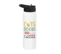 Cats books and Coffee - Libro y café con gatos Stainless Steel Insulated Water Bottle