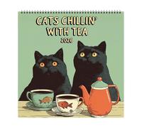 Cats Chillin' With Tea Calendar 2026 | Funny 2026 Cat & Tea Lover Gift,12 Monthly Kitten Themed Wall Calendar,Easy-View Monthly Pages, For Home Offices Bedroom, Livingroom Decoration