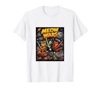 Cats Fight, Space Cats Illustration Graphic Cartoon Camiseta gráfica económica, Hombre, Blanco, XL