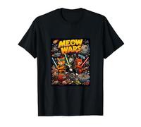 Cats Fight, Space Cats Illustration Graphic Cartoon Camiseta gráfica económica, Hombre, Negro, S