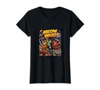 Cats Fight, Space Cats Illustration Graphic Cartoon Camiseta gráfica económica, Mujer, Negro, M
