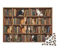 Cats in Bookshelf Puzzle 1000 Piezas para Personas Mayores Sin Polvo Caja Regalo Más Vendido Actividad para Fiestas Cartón 52x38cm/1000pcs