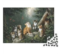Cats in Forest Scene Colourful Cats in Forest 1000 Pcs Adult Jigsaws Beautiful Decoration Puzzle Brain Development 70x50cm/1000pcs