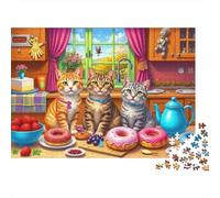 Cats in Kitchen Scene Puzzle 1000 Piezas para Jóvenes +14 Pasatiempo Puzzle Muy Difícil Más Vendido Entretenimiento En Casa Cartón Resistente 38x26cm/1000pcs