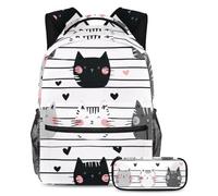 Cats Love Heart - Juego de mochila escolar y estuche para lápices para adolescentes, niñas, niños, mochila ligera de viaje, Multicolor 4, Talla única