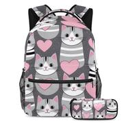 Cats Love Heart - Juego de mochila escolar y estuche para lápices para adolescentes, niñas, niños, mochila ligera de viaje, Multicolor 3, Talla única