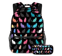 Cats Love Heart - Juego de mochila escolar y estuche para lápices para adolescentes, niñas, niños, mochila ligera de viaje, Multicolor 12, Talla única