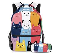 Cats Love Heart - Juego de mochila escolar y estuche para lápices para adolescentes, niñas, niños, mochila ligera de viaje, Multicolor 14, Talla única
