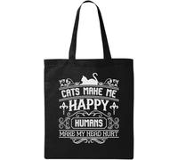 Cats Make Me Happy Humans Make My Head Hurt - Bolsa de algodón ecológico natural, color negro, Black, Talla única