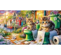 Cats-on-Toilets-in-Village 1000 Piezas Puzzle de Papel Reciclado Juego Educativo relajación para Adultos y niños de 12 años y más 38x52/1000pcs