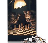 Cats Playing Chess Puzzle Imposible,desafío para Adultos Entretenimiento Creativo 1000 Piezas Obra De Arte De Juego De para Adultos Y Niños Mayores De 12 Años 1000pcs (75x50cm)