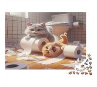 Cats Playing Toilet Paper Puzzle 1000 Piezas Adultos Y Jóvenes Entretenimiento En Casa Muy Difícil Más Vendido Noche En Familia Cartón Reciclado 52x38cm/1000pcs