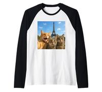 Cats Selfie in Paris Romantic Cat Moment Gift Camiseta Manga Raglan