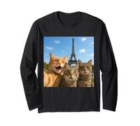 Cats Selfie in Paris Romantic Cat Moment Gift Manga Larga