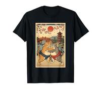Cats Sumo Wrestling Arte japonés Anime Ukiyo-e Gráfico Camiseta