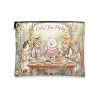 Cat'S Tea Party - Bolsa de maquillaje para mujer, diseño de gatitos, vintage, organizador portátil de lona con cremallera, bolsa de aseo para el cuidado de la piel, Varios colores, 7x9 Inch, gatos