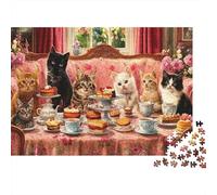 Cats Tea Party Scene Puzzle 1000 Piezas para Personas Mayores Sin Polvo Caja Regalo Más Vendido Actividad para Fiestas Cartón 38x26cm/1000pcs