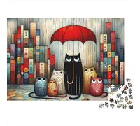 Cats Under Umbrella Puzzle 1000 Piezas para Adultos Difícil Puzzle Difícil Más Vendido Entrenamiento Mental Cartón Grueso 38x26cm/1000pcs