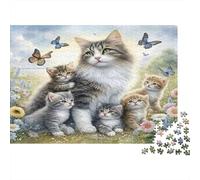 Cats with Kittens Colourful Cat Family in Garden 1000 Pcs Puzzle for Adults Beautiful Decoration Puzzle Fun Present 52x38cm/1000pcs