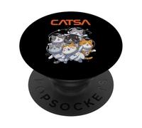 Catsa Cat Astronauts Funny Kitten Space Mujeres Niñas Niños Hombres PopSockets PopGrip Adhesivo