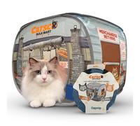 Catsco Bulkmart - Tienda de campaña plegable para gatos, diseño desplegable que ahorra espacio, divertido tema de compras, casa de juegos para mascotas con juguete colgante relleno de hierba gatera,