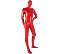 Catsuit De Cuerpo Completo De Látex Rojo, Bolsillo De Entrepierna 3D Con Ojos Abiertos De Malla Fetiche Con Cremallera En El Pecho,Blanco,yo