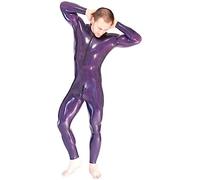 Catsuit De Goma De Látex Hecho A Mano Para Hombre Con Frente Abierto Y Cremallera En La Entrepierna,Púrpura,3XL